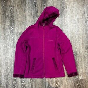 Marmot Women's Size M Fuchsia Full Zip Fleece Faux Fur Lined Hooded Jacket EUC